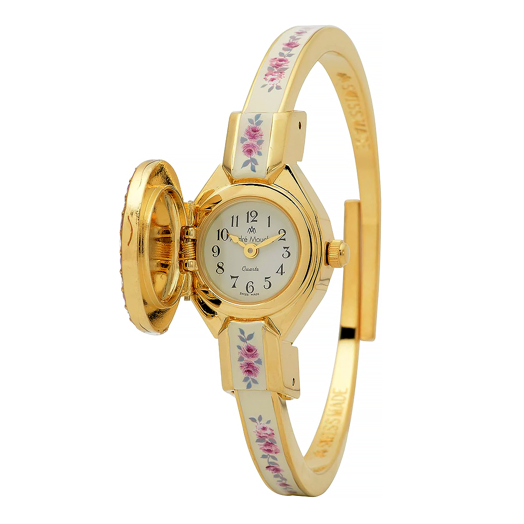 Jam Tangan Wanita Andre Mouche Rose Crystal Gold White Red
