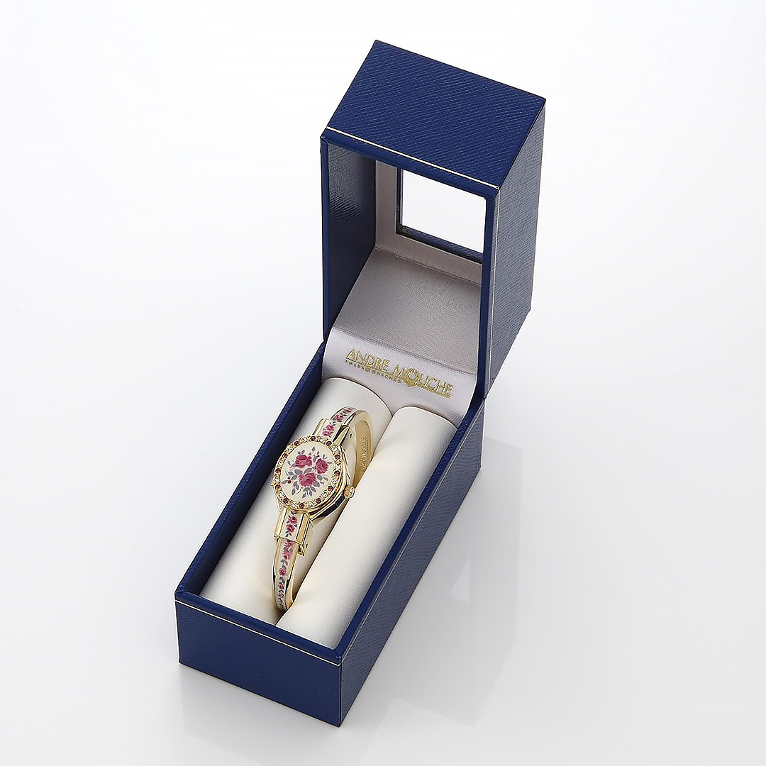 Jam Tangan Wanita Andre Mouche Rose Crystal Gold White Red